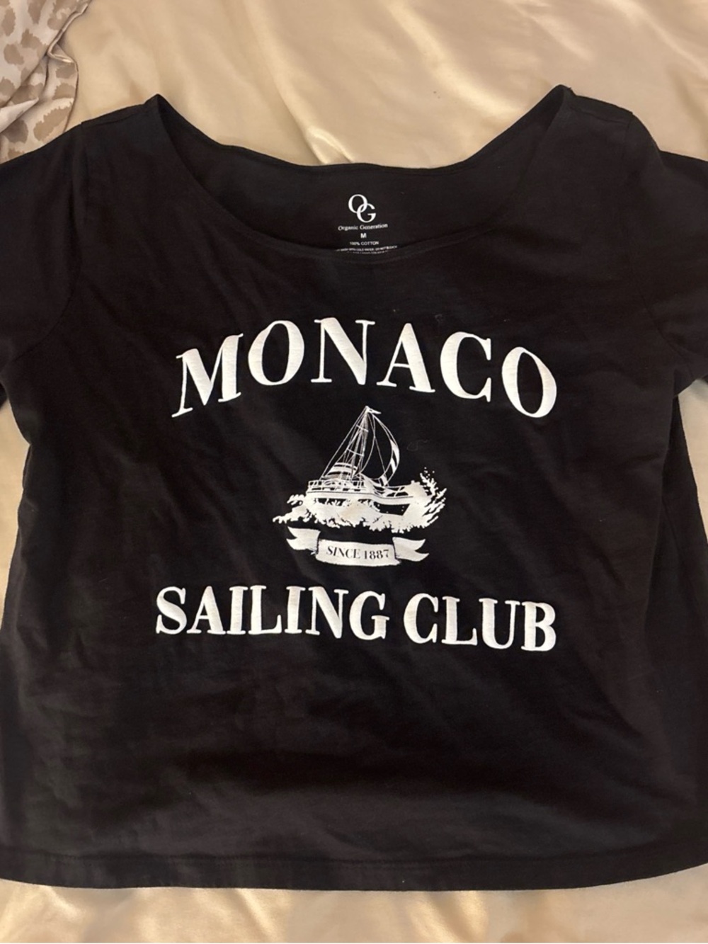 Organic Basics Black Tee with White Monaco Sailing Club Graphic